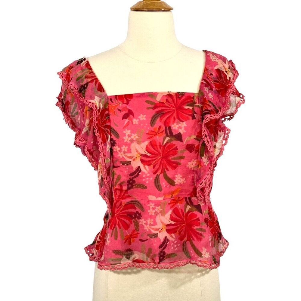 FARM Rio Pink Flutter Sleeve Blouse